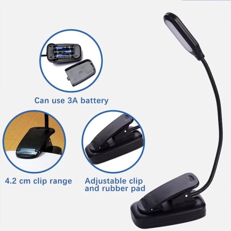 LED Adjustable Clip On Lamp Light Battery Powerted Eye Protection Desk Lamp